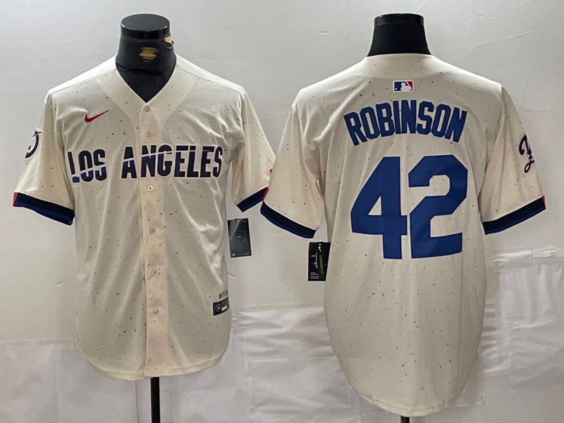 Men Los Angeles Dodgers #42 Robinson Cream Fashion Nike Game MLB Jersey style 1